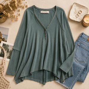 We The Free People Citrine Green Thermal Swing Henley Top Tunic Women's XS